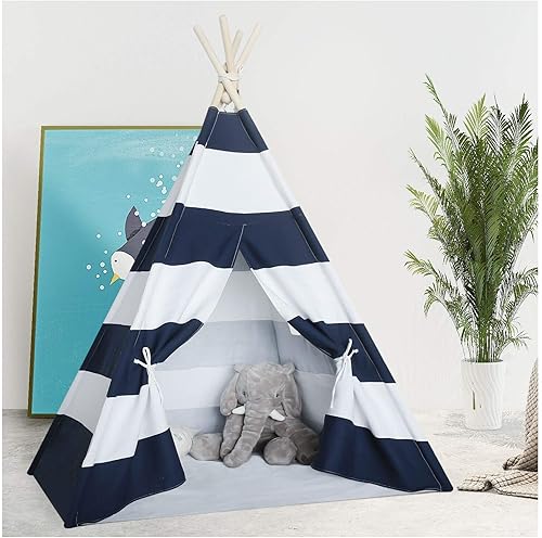 Tipi para niños y niños, tipi azul marino a rayas tipi