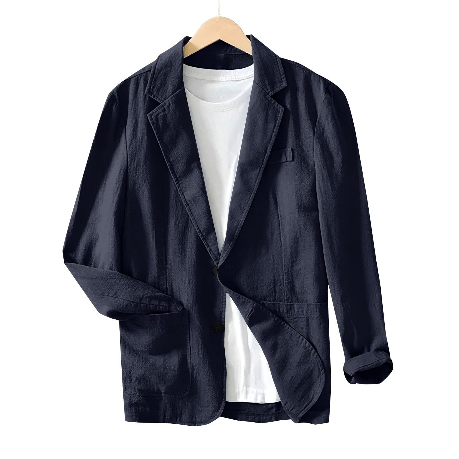 Giacca da mezza stagione da uomo, leggera, blazer da uomo, sportiva, in lino, traspirante, per il tempo libero, blazer, cardigan, alla moda, con bottoni, top casual, senza cappuccio