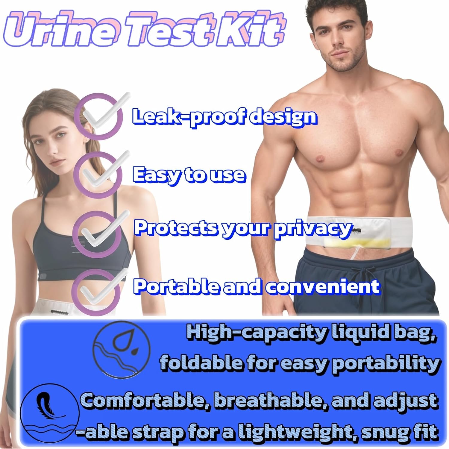 Upass Urine Kit, Quick Fix Urine Test Kit with Incognito Belt for Drug Test Urine Bag for Travel & Emergencies
