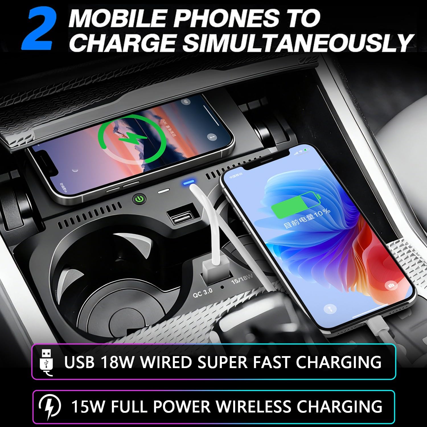 Bezprzewodowa ładowarka do BMW serii 3 G20 2019-2024, serii 4 G22 2020-2024, serii 2 2022-2024, OEM na zamówienie z portem USB 18 W QC3.0 Bezprzewodowa podkładka do szybkiego ładowania telefonu (nie