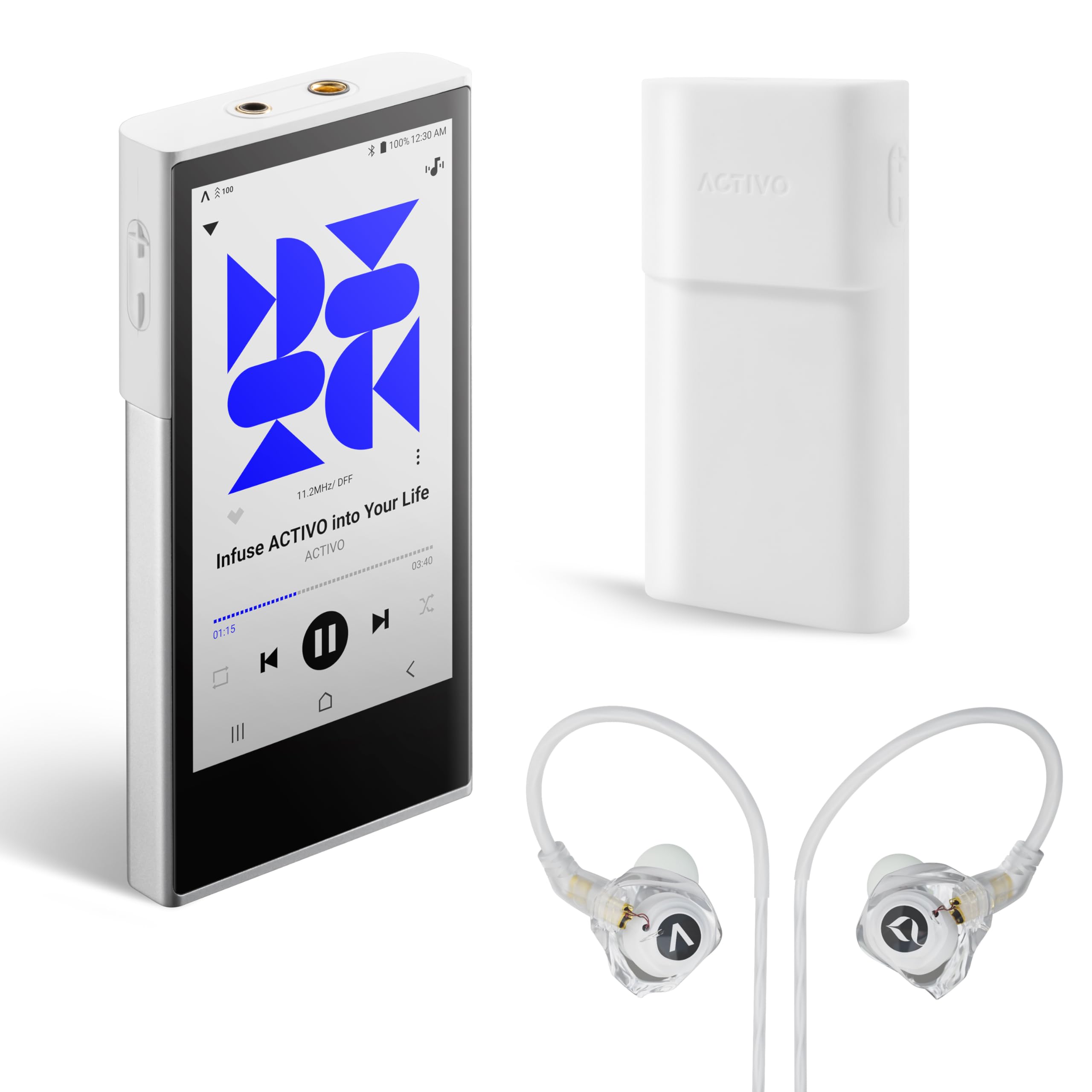 ACTIVO Premium Bundle Pack - P1 Digital Audio Player, Q1 In-Ear Ohrhörer & P1 Schutzhülle