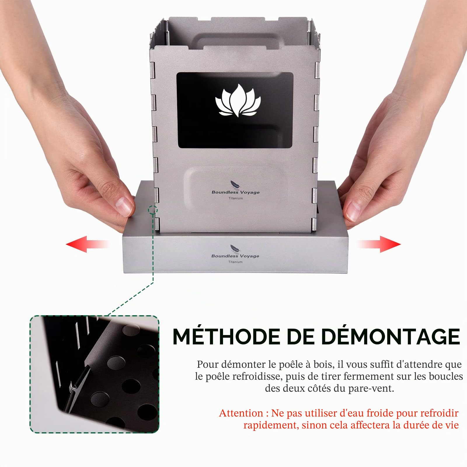 iBasingo Réchaud à bois en titane avec support de casserole, brûleur à charbon de bois, chauffage à alcool portable type carte de randonnée intégré four multifcombustible léger grill batterie de