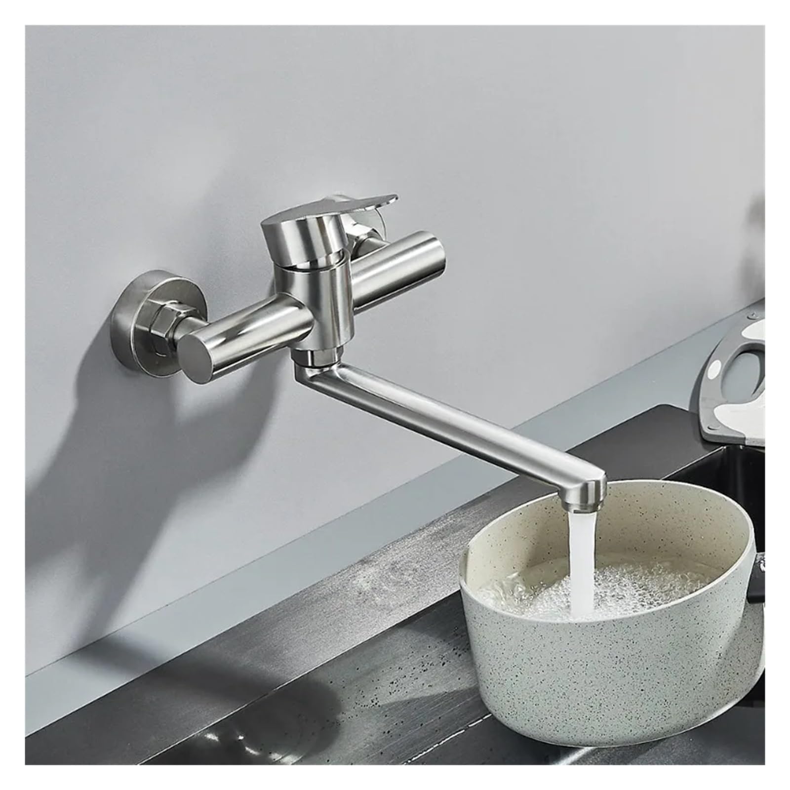 Grifos De Pared Grifo de baño mural de acero inoxidable con grifo for agua fría y caliente y manija extensible.(Silver)