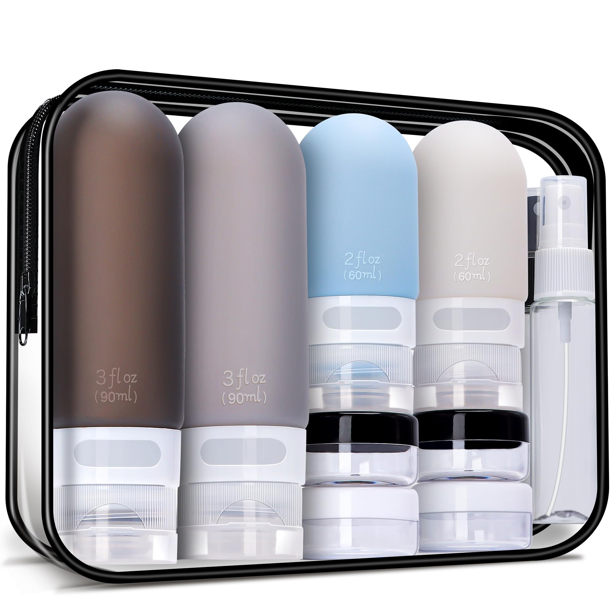 yahaa 18 Pcs Travel Size Toiletries Set,Leak Proof Squeezable Silicone Travel Bottles for Shampoo and Conditioner,TSA Approved Travel Essentials Accessories,Black Pack