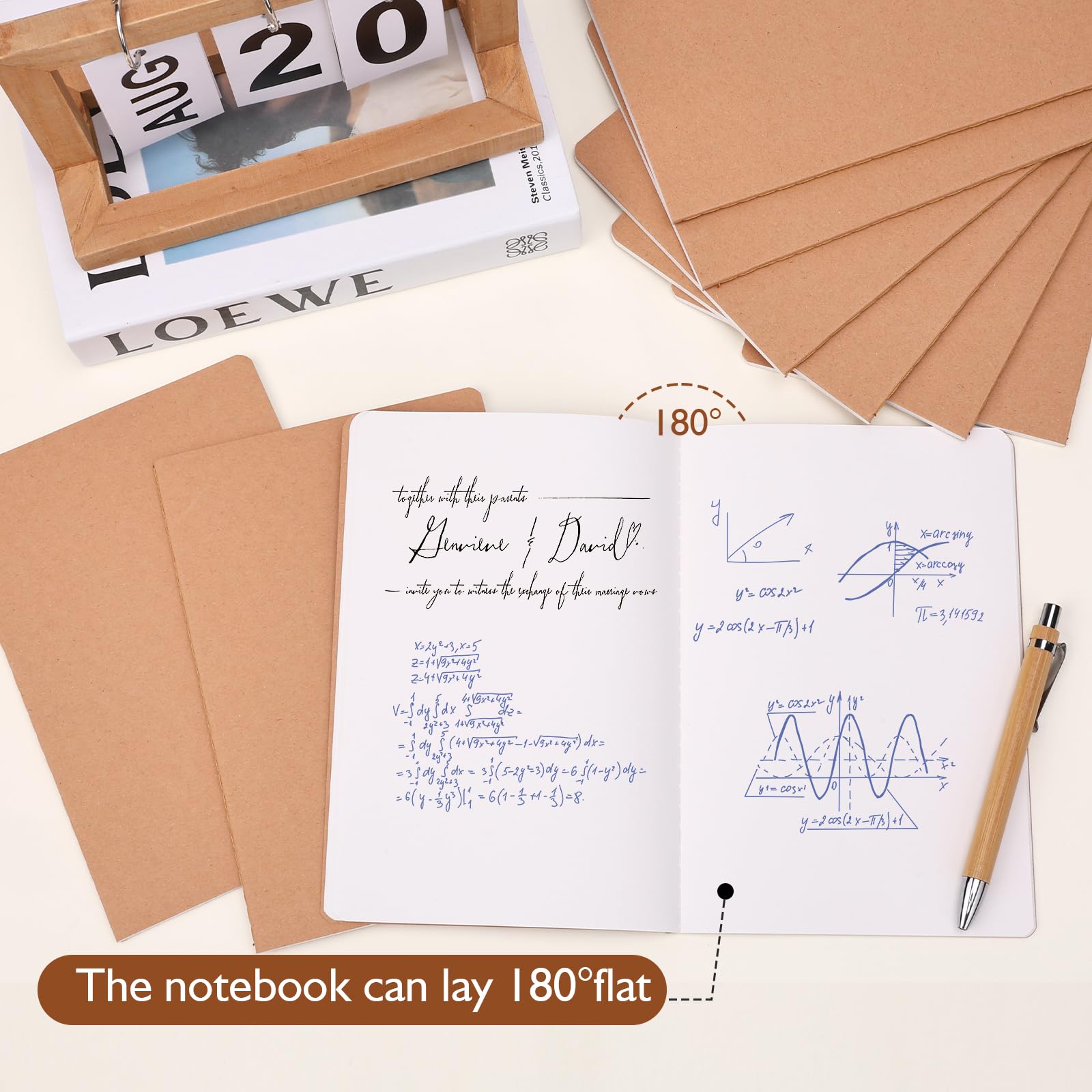 Paquete de 40 cuadernos de papel kraft en blanco, cuaderno A5 a granel, sin