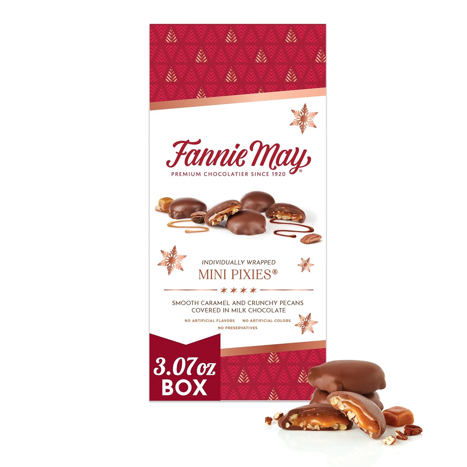 (2 pack) Fannie May Mini Pixies, Premium Caramel Chocolate with Pecans, Holiday Candy Gift Individually Wrapped, 3.07 oz