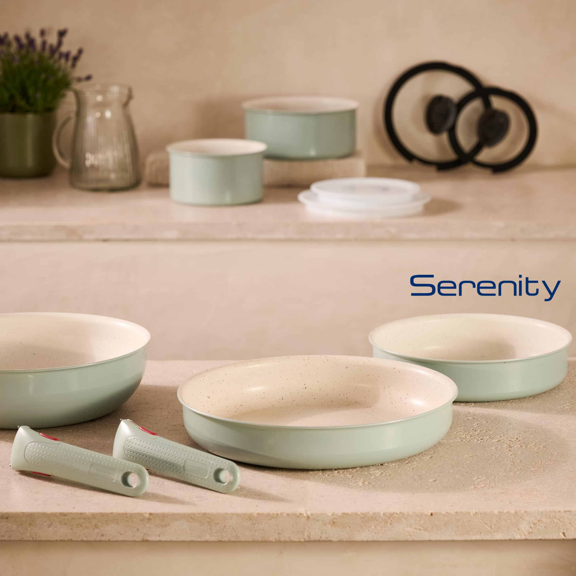 Tefal Ingenio Serenity L8284S04 Zestaw naczyń kuchennych, 4-częściowy, z powłoką nieprzywierającą, oszczędność miejsca, do wszystkich rodzajów kuchenek, nadają się do mycia w zmywarce