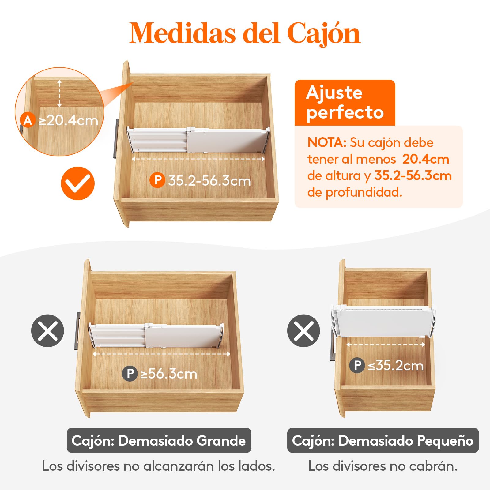 Lifewit Separadores de Cajones para Altura 20.5 cm, Ancho 35-55cm Divisores Ajustables para Armarios de Ropa, Organizador Plastico para Vestidores, Cocina, Baño, Tocadores y Escritorios, Juego de 8