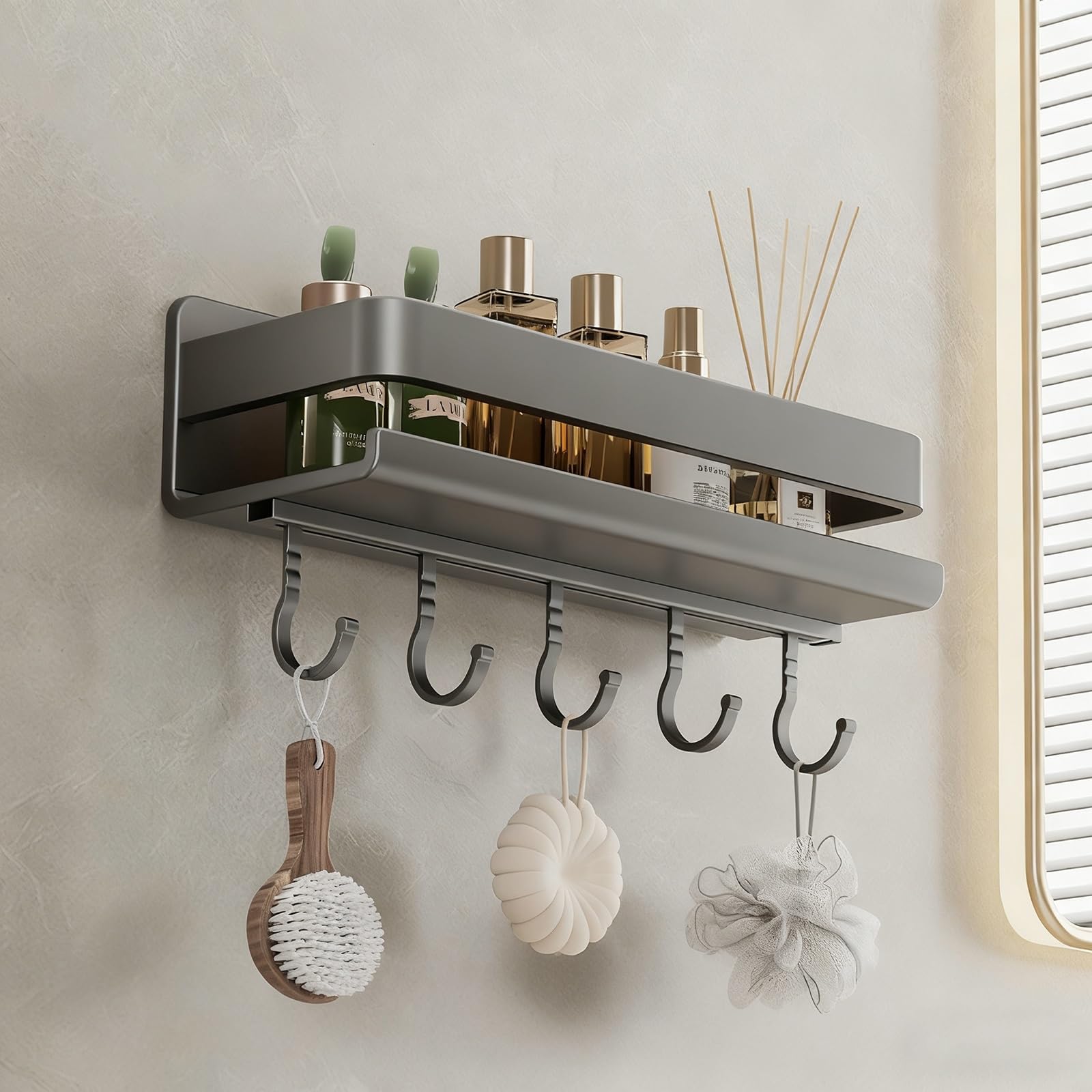 Modern Shower Shelf No Tools Adhesive Shelves Organizer Waterproof Rustproof Carbon Steel for Shower Caddy Space Saving Chic