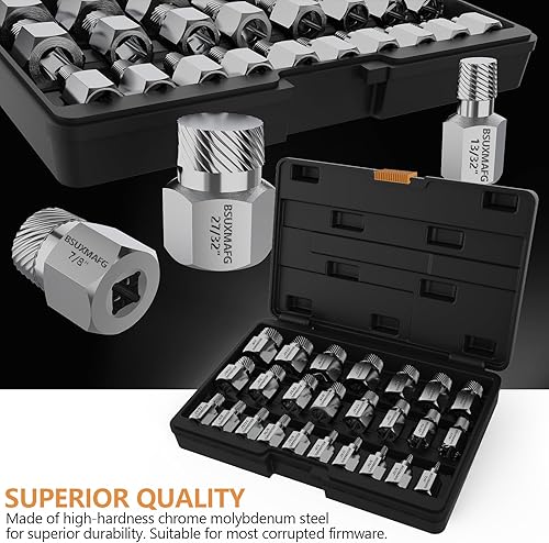 Miniatura 7 de Juego de extractor de tornillos mejorado, 25 piezas de 38 pulgadas de accionamiento fácil de sacar, multilínea, para quitar pernos rotos, pernos,