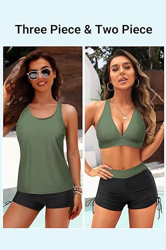 Miniatura 2 de Yonique Trajes de baño tankini de 3 piezas para mujer, camiseta sin mangas, trajes de baño con pantalones cortos y brasier, traje de baño atlético