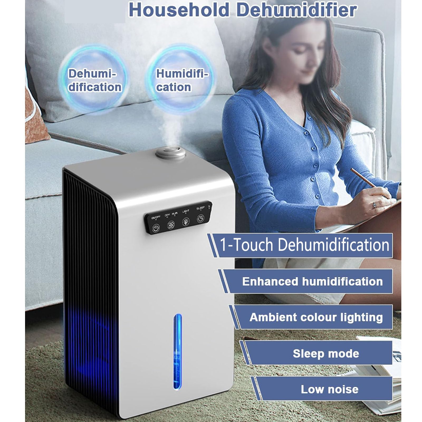 Deumidificatore domestico con serbatoio d'acqua da 3500 ml, display a LED, due modalità di funzionamento, spegnimento automatico
