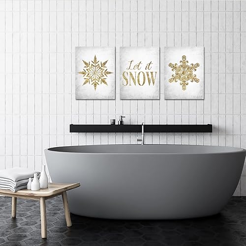 Miniatura 3 de sechars 3 piezas de lienzo de invierno para pared, arte moderno con copos de nieve dorados, impresiones artísticas de citas de vida sencilla, póster