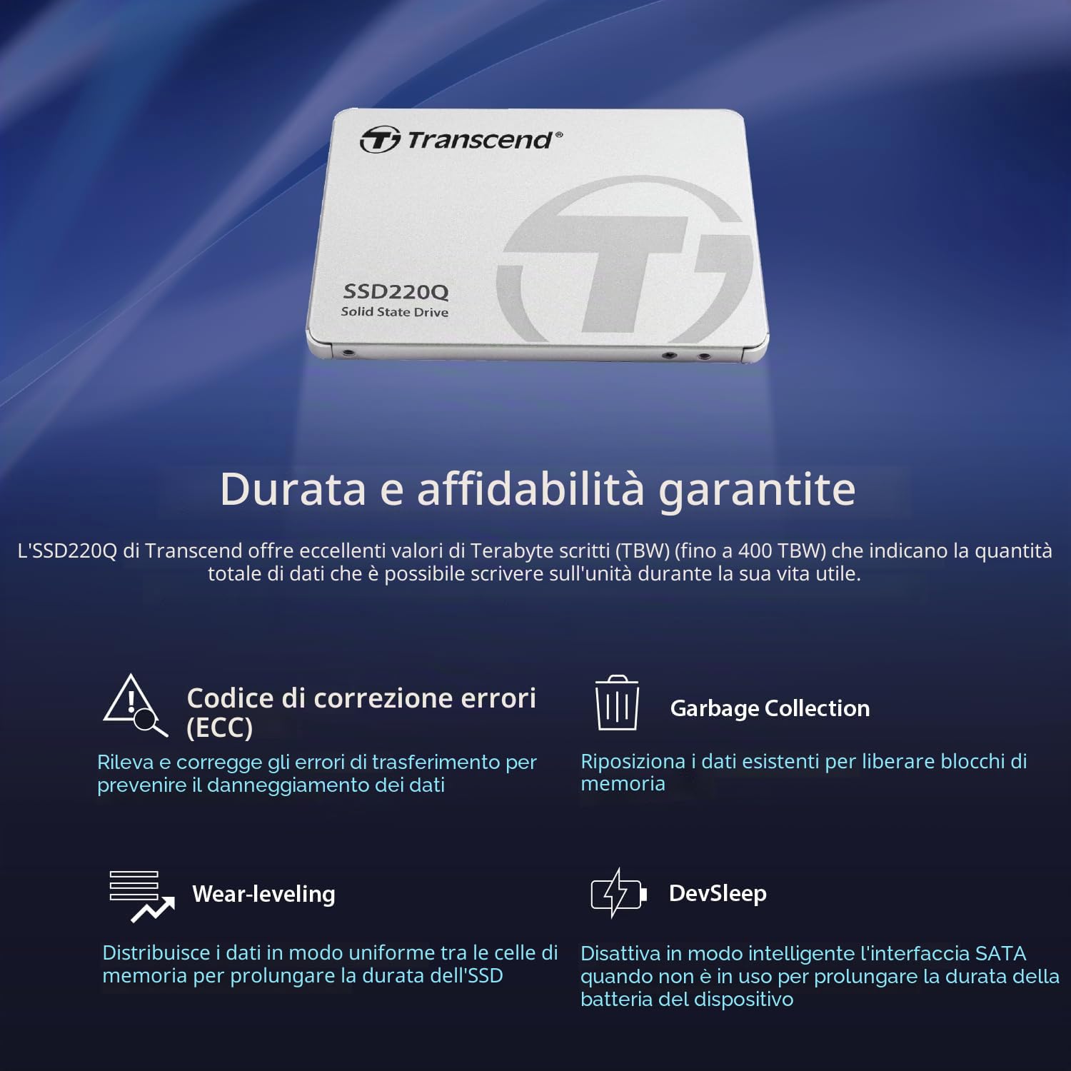 Transcend SSD Interno 500 GB SSD220Q 2.5” SATA III 6Gb/s TS500GSSD220Q