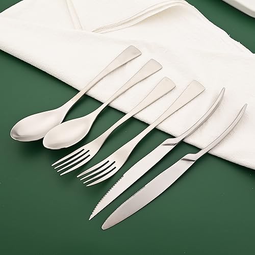 Miniatura 7 de Juego de cubiertos con cuchillos para carne para 8 personas  Juego de cubiertos de acero inoxidable 1810 de primera calidad  Utensilios pesados para