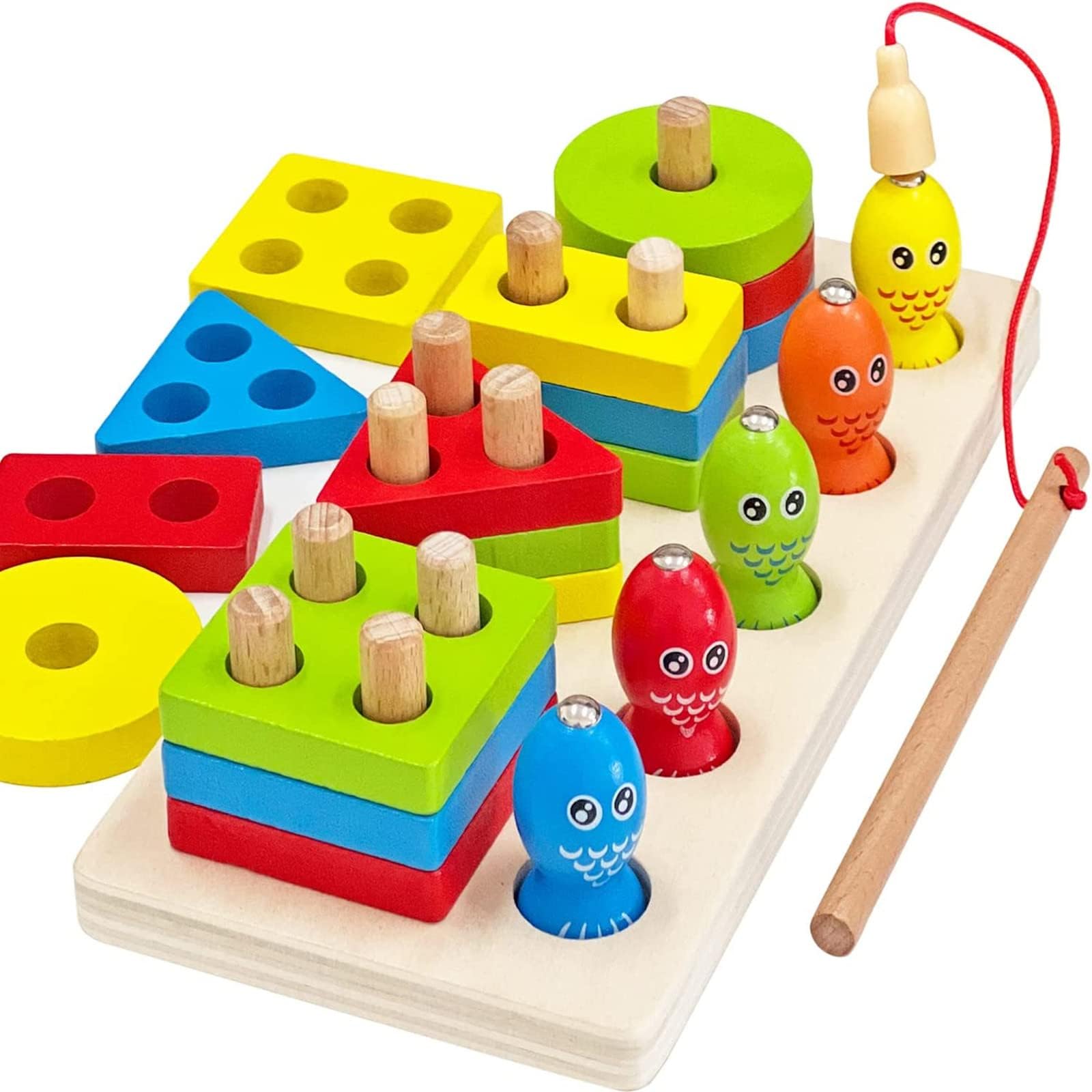 Wooden Montessori Sorting & Stacking Toys with Fishing Game 2