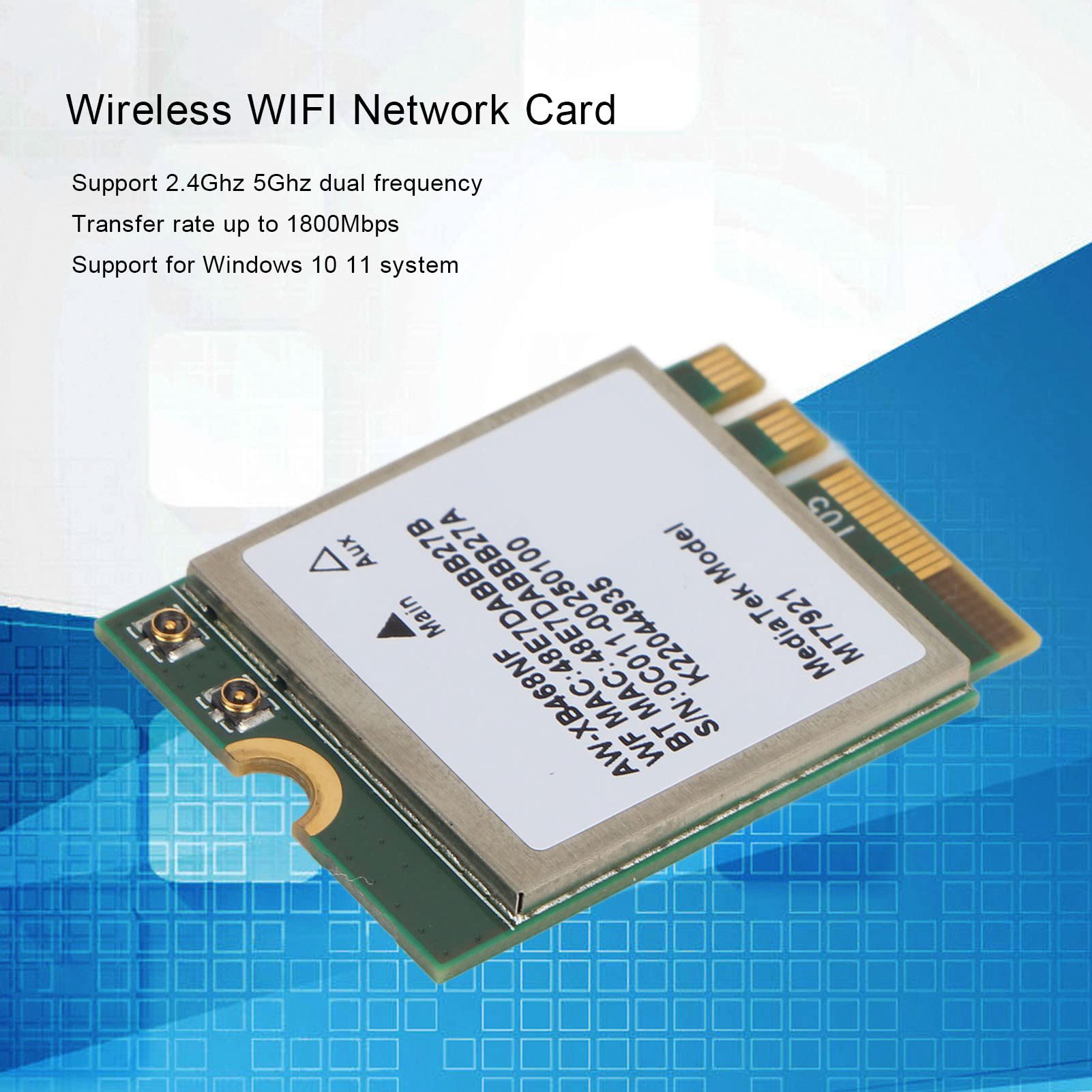 Mt7921 Ngff M.2-kaart, 2,4 Ghz 5 Ghz Dual-band Wifi-kaart, 1800 Mbps Snelle Transmissie, Plug-and-play, Hoogwaardige Printplaat Slijtvast en Duurzaam, Geschikt voor Windows 10 11 Mt7921 Ngff M.2-kaart, 2,4 Ghz 5 Ghz Dual-band Wifi-kaart, 1800 Mbps Snelle Transmissie, Plug-and-play, Hoogwaardige Printplaat Slijtvast en Duurzaam, Geschikt voor Windows 10 11