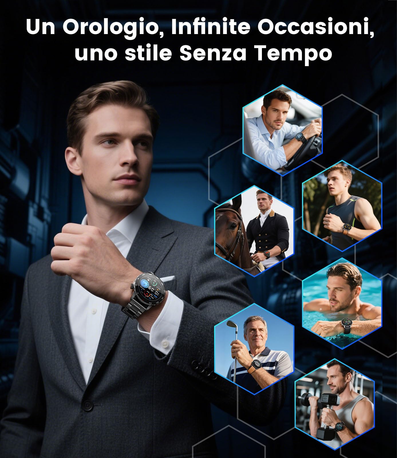 BENYAR SMART Smartwatch Uomo con Chiamata e Risposta, 1.43'' HD AMOLED Orologio Smartwatch Uomo, 750mAh Batteria, 100+ Modalità Sportive, Sonno Cardiofrequenzimetro Contapassi per Android iOS