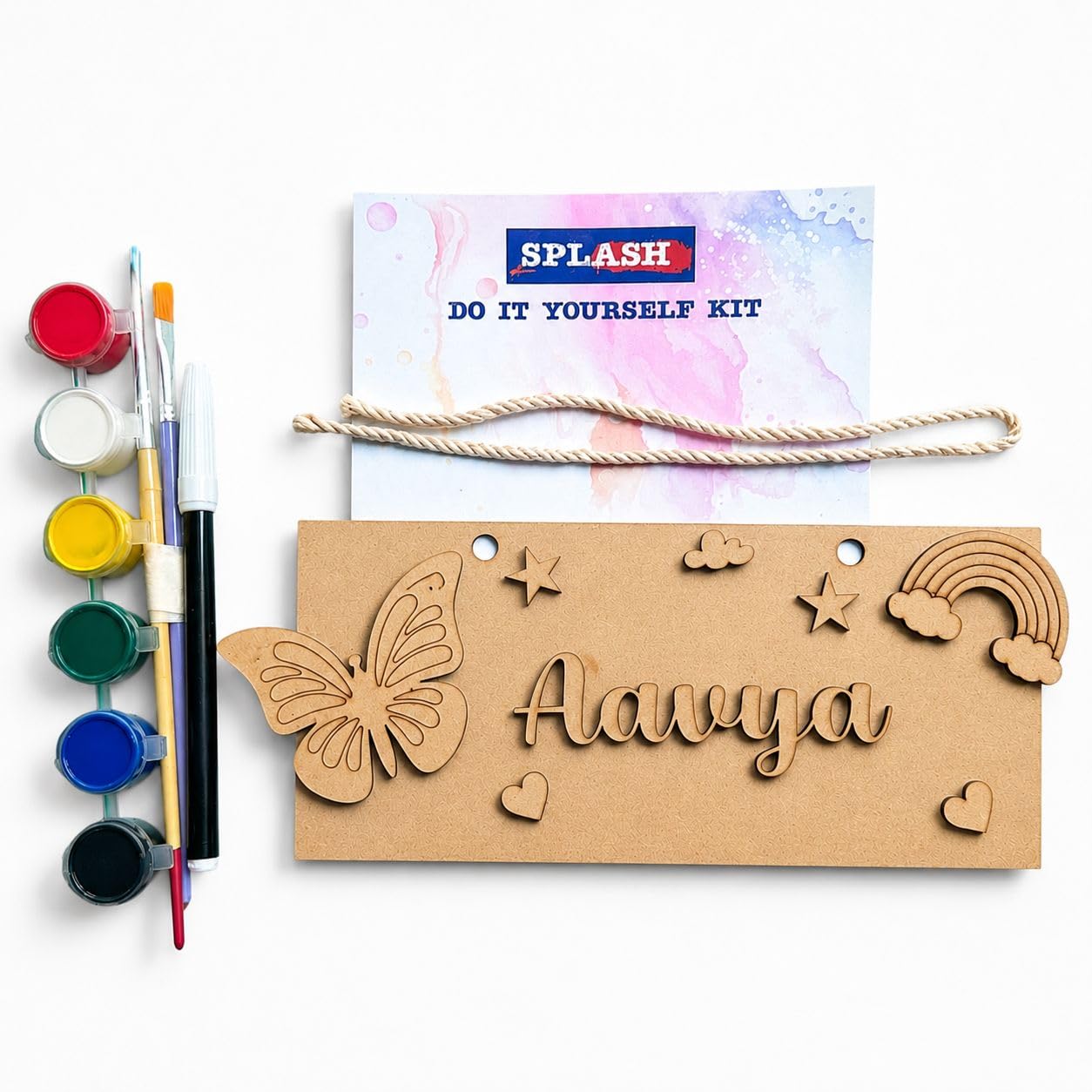SPLASH ART Wooden Name Plate with Paint Kit for Kids, DIY Customizable Door Name Board Craft Kit, MDF Wood, Includes Paints & Brush, Creative Art & Craft Gift (Brown, Pack of 1, Nameplate_Butterfly)-image-30