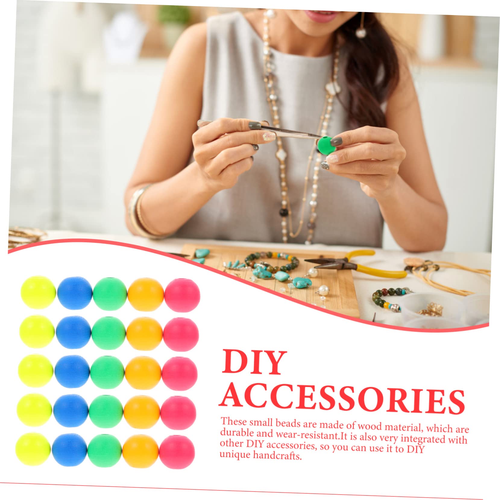 HOMSFOU Cuentas De Madera Coloridas Redondas Para Manualidades Diy Cuentas De Madera Seguras Y Resistentes Para Joyería Guirnaldas Y Accesorios Creativos 100 Piezas X 4