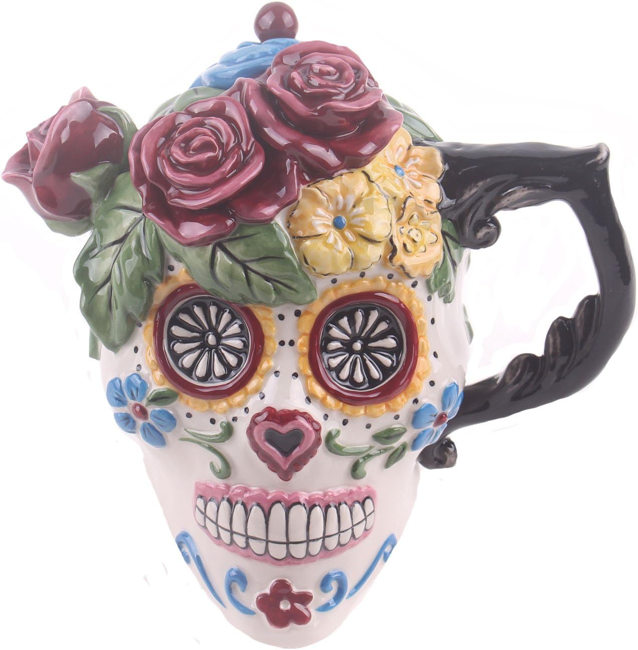 Blue Sky Ceramic, 7.25" x 5.75" x 6.5" Day of The Dead Sugar Skull Teapot, Multicolor