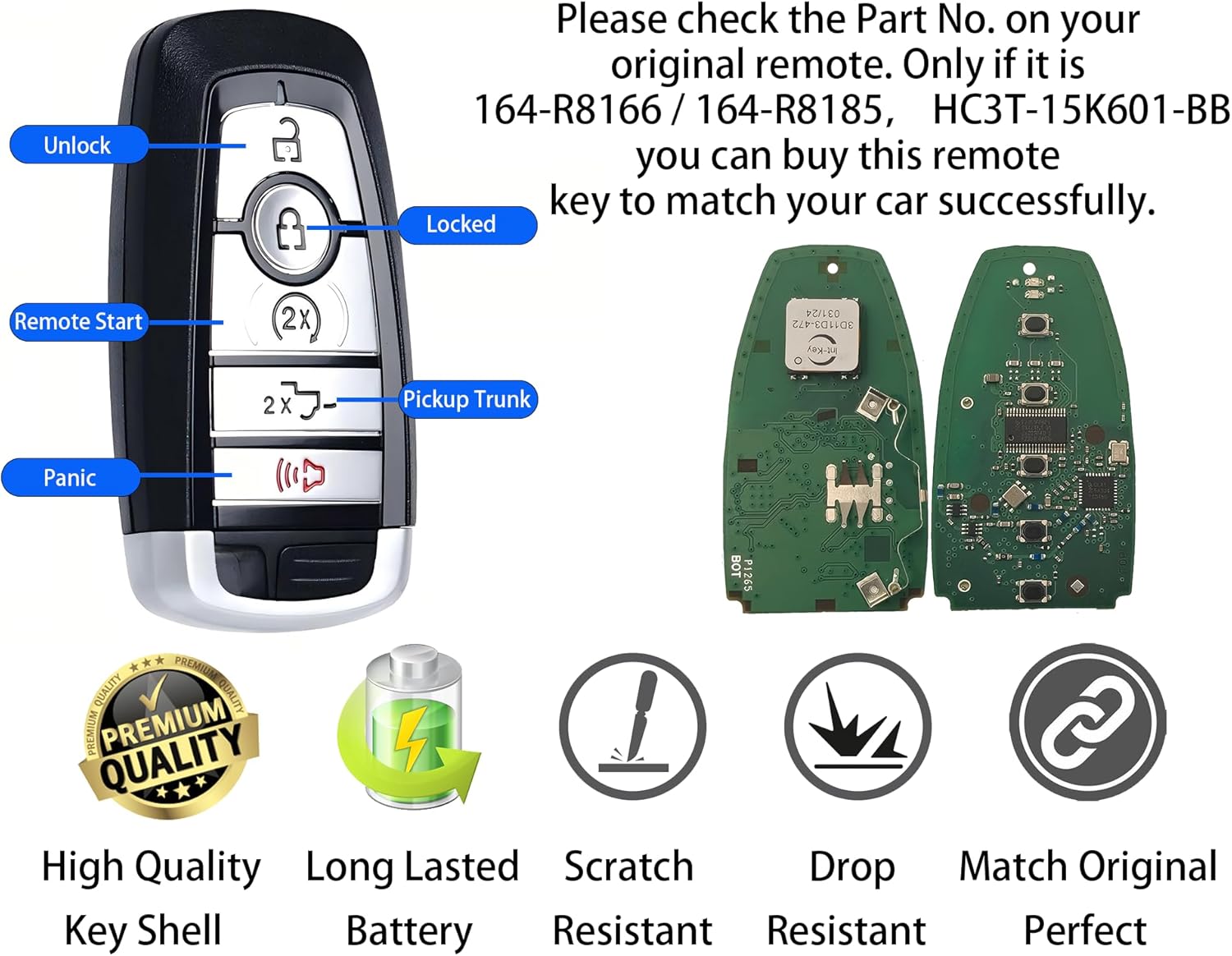 Smart Key for Ford F-Series 2017-2023, Alliskeys Proximity Keyless Entry Remote Control Key Fob Replacement for Ford F-Series 2017-2023 M3N-A2C931426 164-R8166