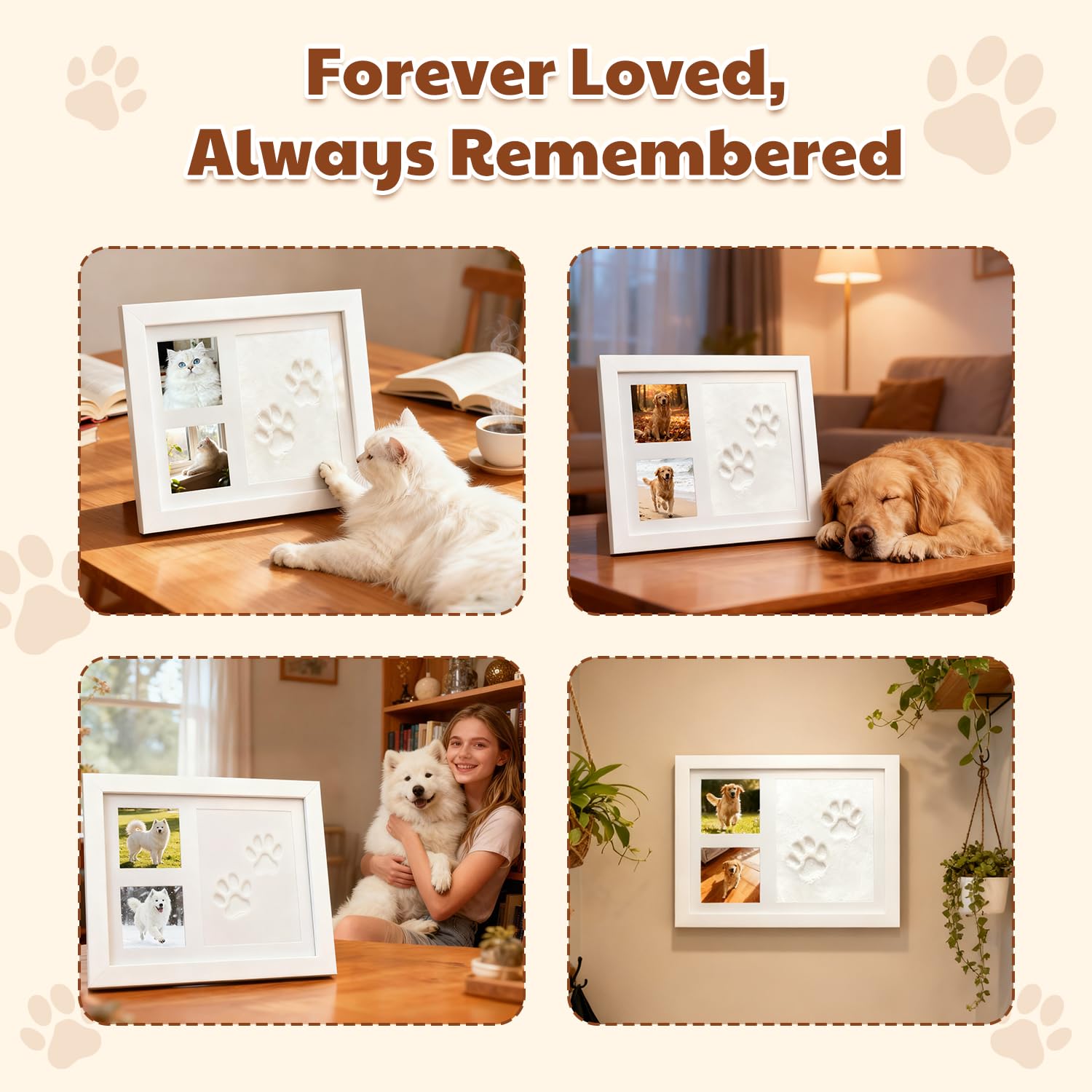 Kit de Huellas para Patas de Perro y Gato, Marco de Fotos con Huella de Arcilla, Kit de Huellas de Manos y Pies de Bebé, Marco Conmemorativo de Mascotas para Recién Nacidos, Perros y Gatos, Blanco