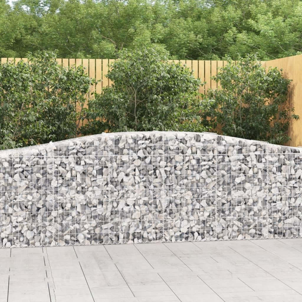 Gaviones con arco alto, 9 unidades, 400 x 50 x 80/100 cm, plateado galvanizado | Cestas de piedra de alambre resistentes para protección visual y decoración de jardín para patio, jardín delantero y paisaje.