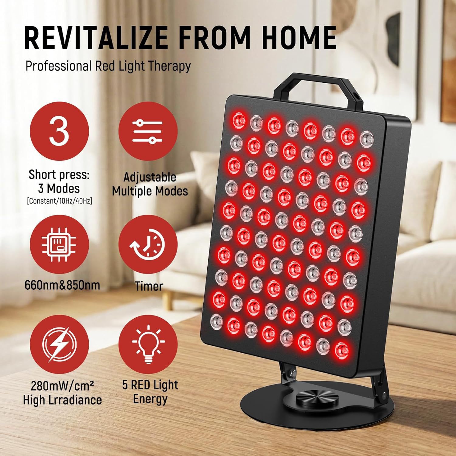Rotlichttherapie Panel Lampe, 80 LEDs Red Light,660nm & 850nm Therapielampe Infrarotlampe geeignet leistungsstarkes Rotlichtgerät für Familie, Sport und als Geschenk