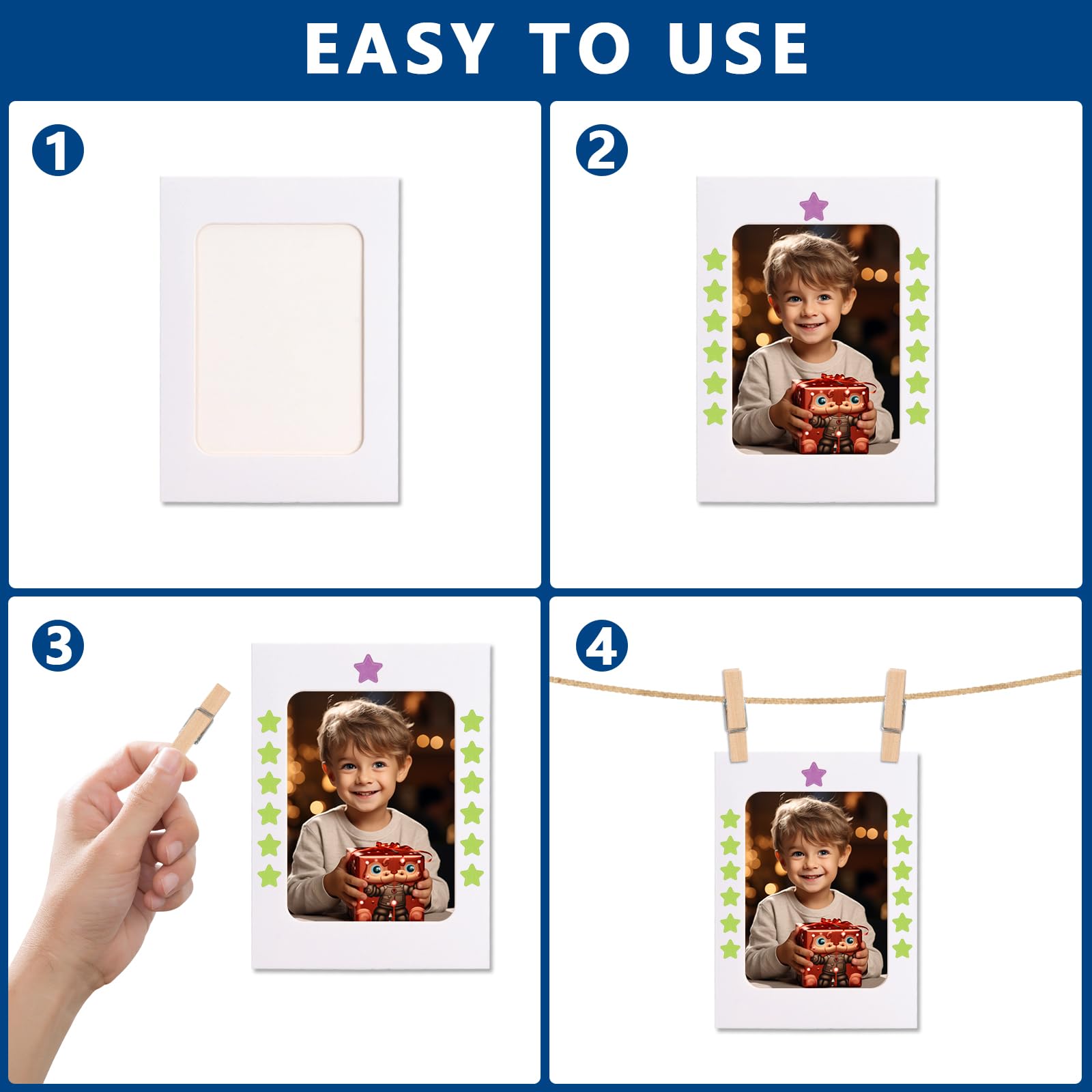 20 sztuk ramka na zdjęcia wisząca dekoracja ścienna, 6 cali DIY papierowa ramka z naklejkami i piórem, papier pakowy do domu szkoły biura