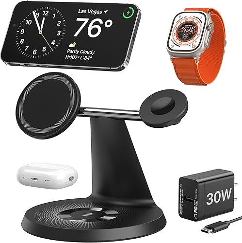 Miniatura 7 de QTlier Cargador 3 en 1 para MagSafe, estación de carga inalámbrica para Apple, compatible con cargador MagSafe para iPhone 15, 14, 13, 12, AirPods