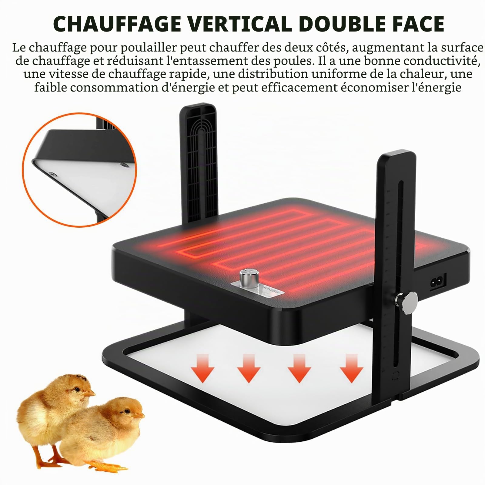 Plaque chauffante pour poussins - Plaque chauffante réglable en hauteur pour poussins avec réglage de la température de 45 à 70 °C, 15 à 22 W, lampe chauffante pour poussins et poulailler