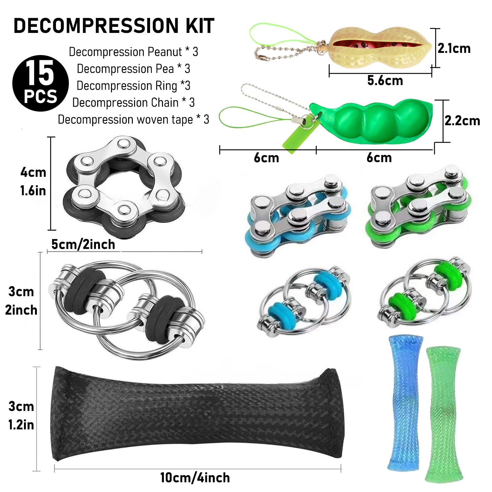 15 Piezas Fidget Toys Anti Stress, Juguete Antiestrés, Fidget Spinner, TDAH Juguetes para Aliviar el Estrés, Sensoriales Autismo, Juguetes de Mano para Niños y Adultos