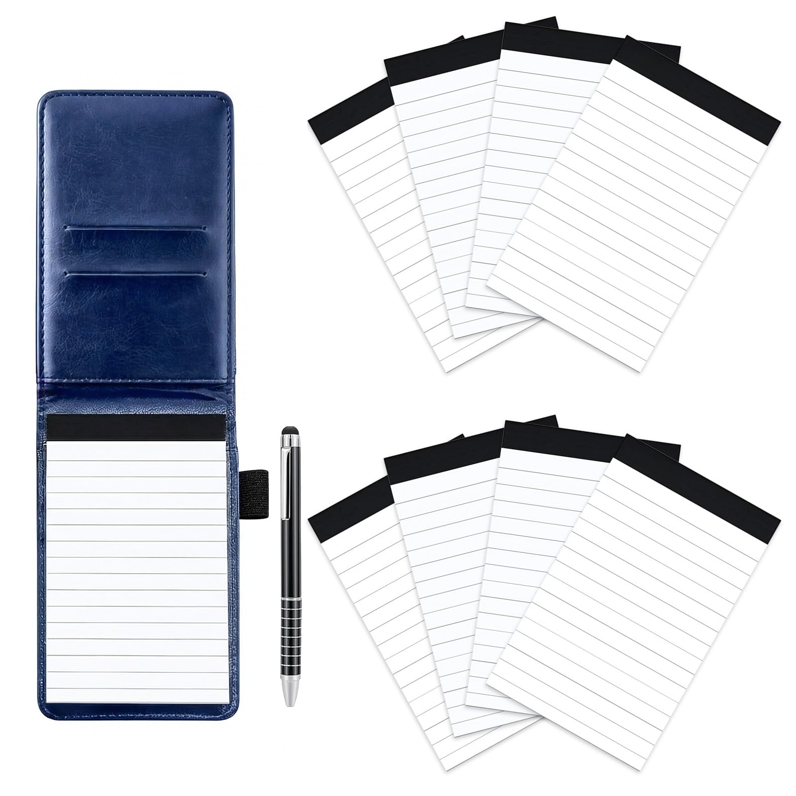 SAYEEC 10 Pieces Small Notepad Holder Set Leather Pocket Notebook with Pen Mini Pocket Notepad Set Included 8 Memo Book Refills for Meetings Daily Records, 60 Lined Paper Per Note Pad 3x5 Inch (Blue)