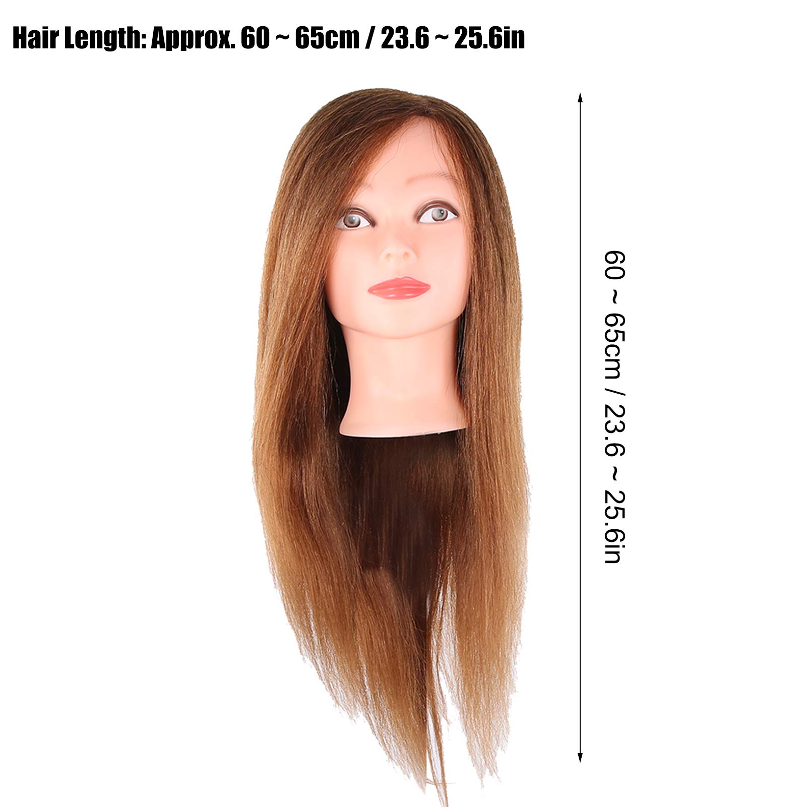 Brrnoo Testa di Manichino con 70% Capelli Veri 30% Fibra 23,6-25,6 Pollici per Allenamento Al Taglio dei Capelli, Pratica di Tessitura (BROWN)