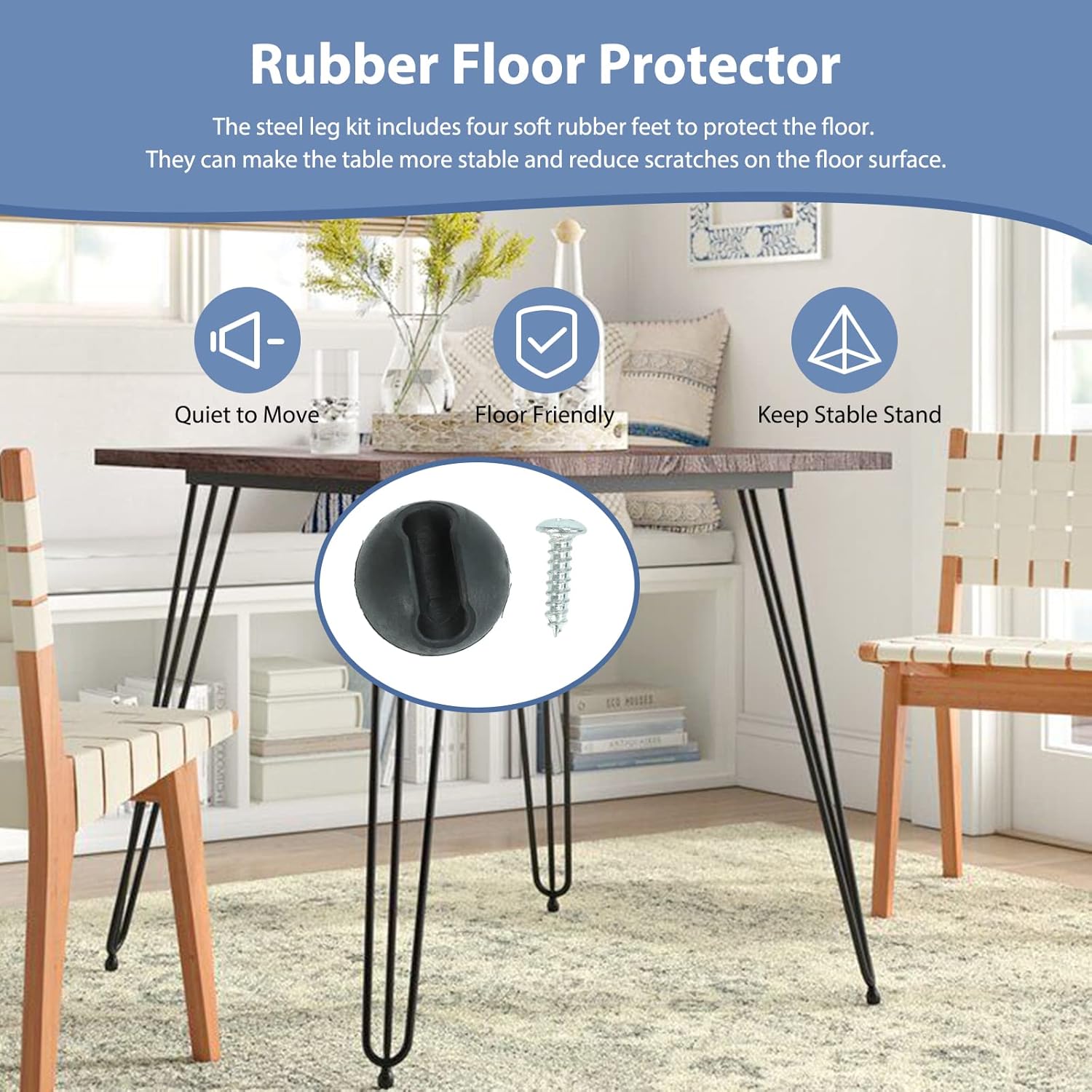 Hairpin Table Legs 40 Inch, 3-Rod Heavy Duty Metal Coffee Table Legs, Hairpin Desk Legs 3 Rods for Furniture Bench Desk Dining End Table Chairs with Rubber Floor Protectors, Hair Pin Legs Set