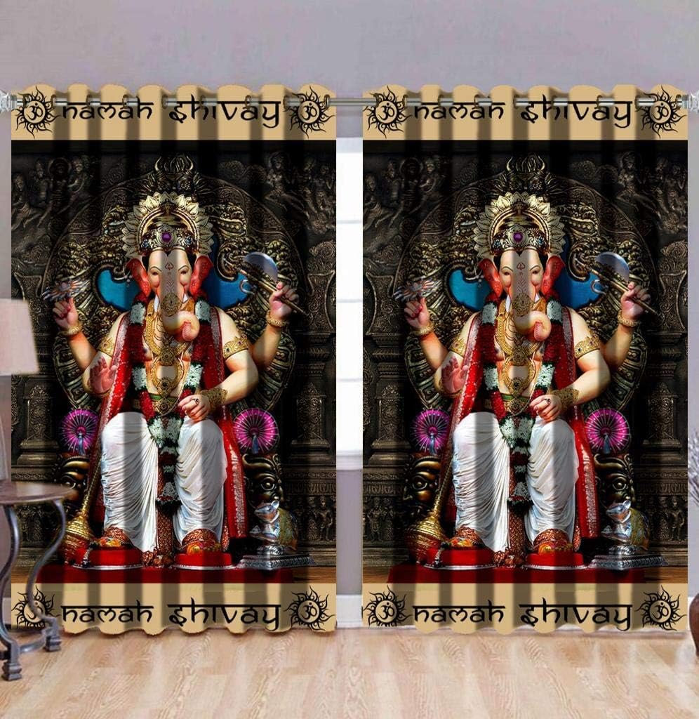 Polyester Printed Curtains for Pooja Room/Mandir/Prayer Room Pack of 1 (Lord Ganesha 1, 7ft)