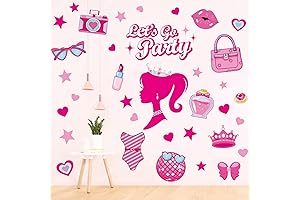 Whaline Barbie Decal - 123Pcs Hot Pink Girl Wall Stickers