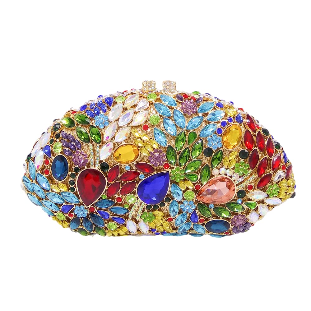 Boutique De FGG Flower Evening Bags for Women Formal Rhinestone Clutch Purse Wedding Party Prom Crystal Clutch Handbag,Mini