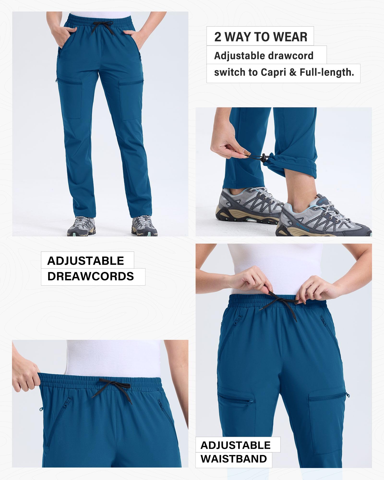33,000ft Pantalones de senderismo para mujer, impermeables, pantalones de trekking con 5 bolsillos, ligeros, transpirables, funcionales para camping, correr