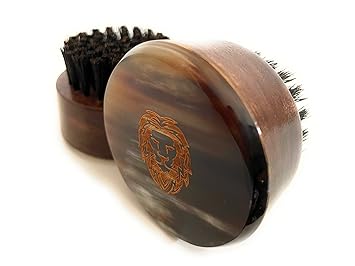 Premium Handmade Round Oxhorn Medium Stiff Natural Boar Bristle Mens Travel Beard and Hair Care Brush