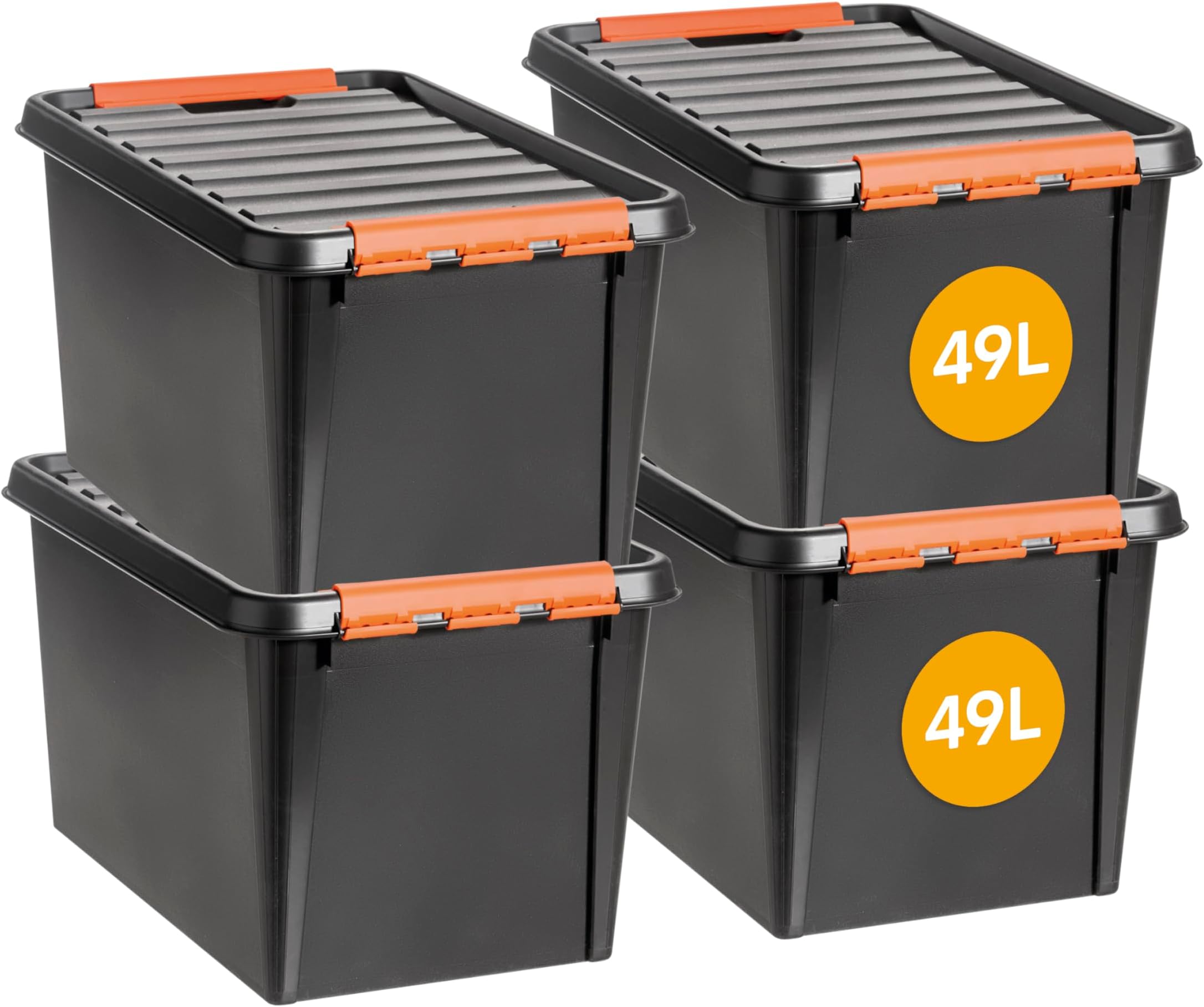 Pro 45 - Set of 4 Large Storage Boxes - Rough Use - Black - 59 x 39 x 34 cm - 50l