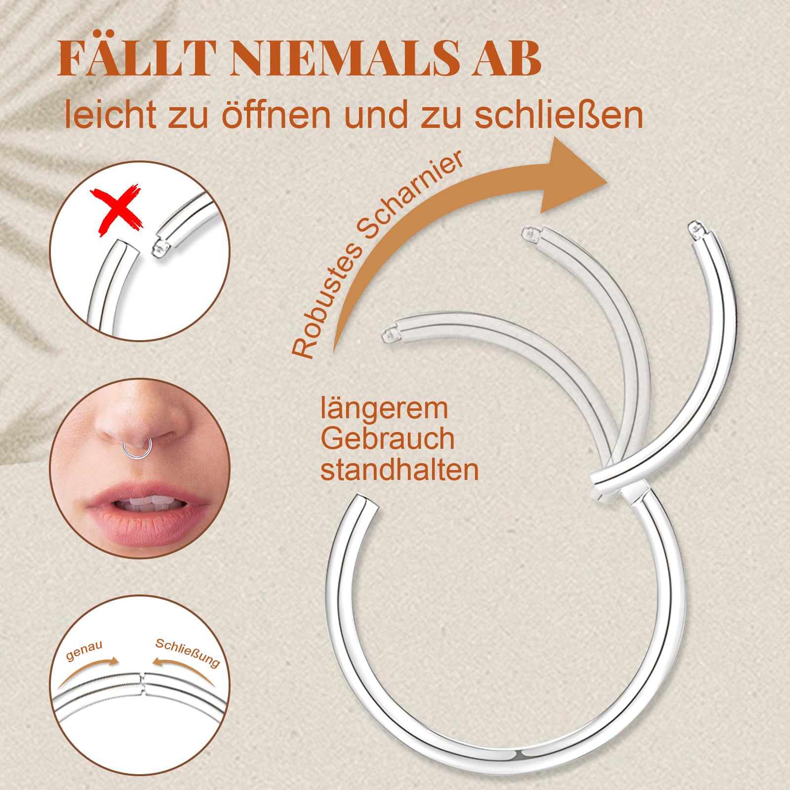 Aros Septum Acero Quirúrgico 8 Piezas 8mm/10mm/12mm/14mm Negro Piercing Nariz Cartílago Labio Helix