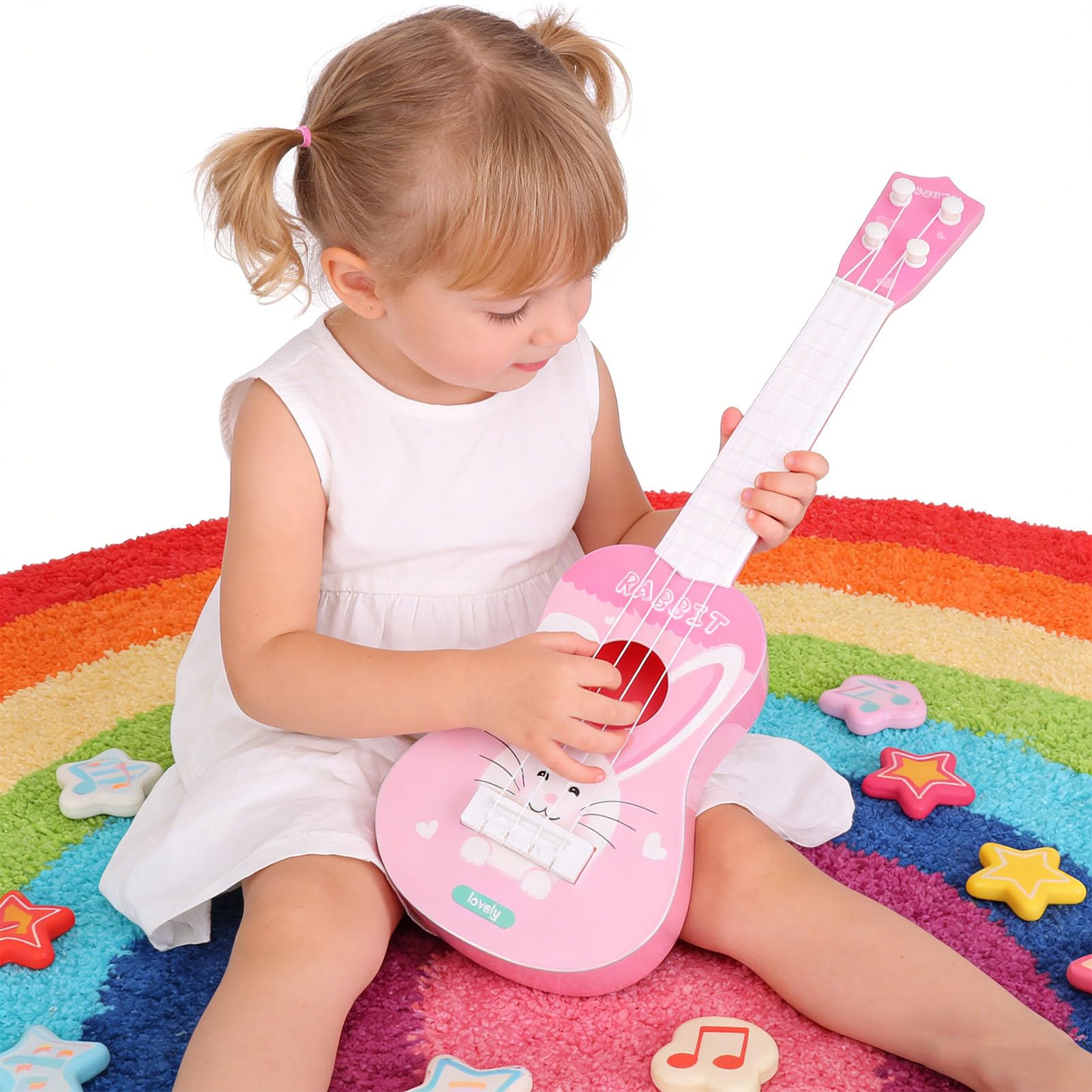 Cryfokt Interactive Ukulele Guitar Toy for Children Cooperative Play Cognitive Development Lightweight Portable (Pink) — view 3