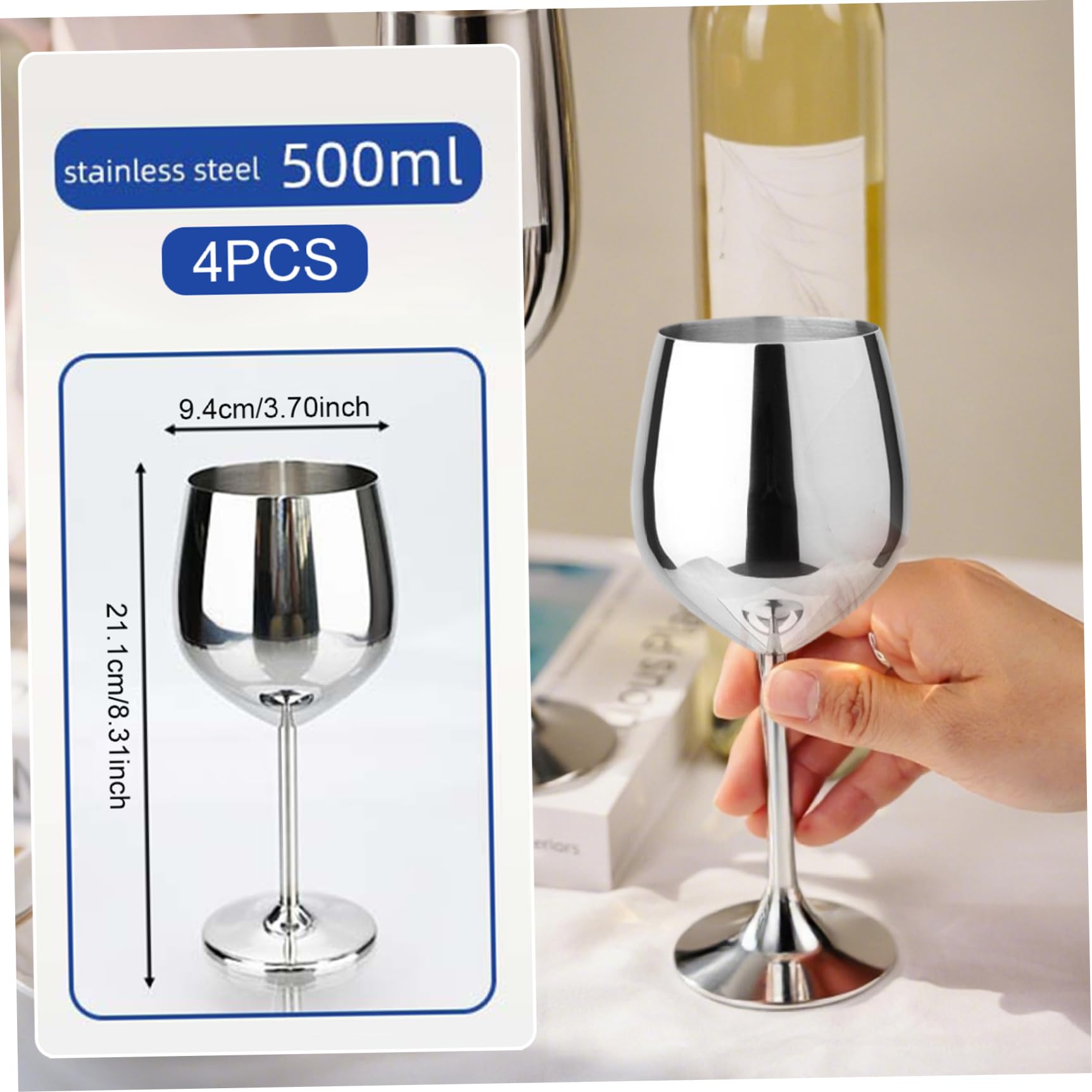 4 pièces verre à vin en acier inoxydable 500 ml verre à vin en métal en forme de U Potbelly antirouille incassable élégant moderne tasse portable avec tiges pour les voyages domicile, verres
