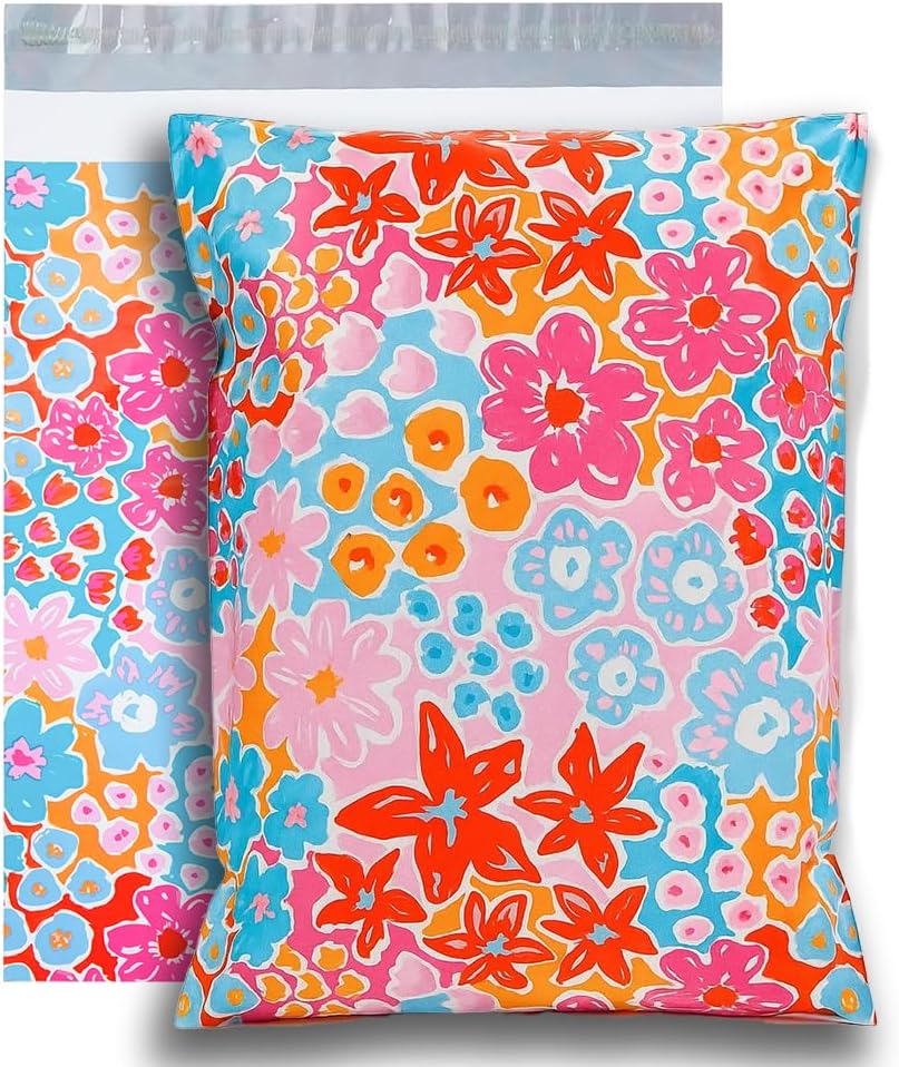 POLYSELLS 100pcs 6x9 Inches Poly Mailers Waterproof & Tear Resistant Mailing Envelopes, Cute Small Business Bags for Clothes, Gifts - Flowers