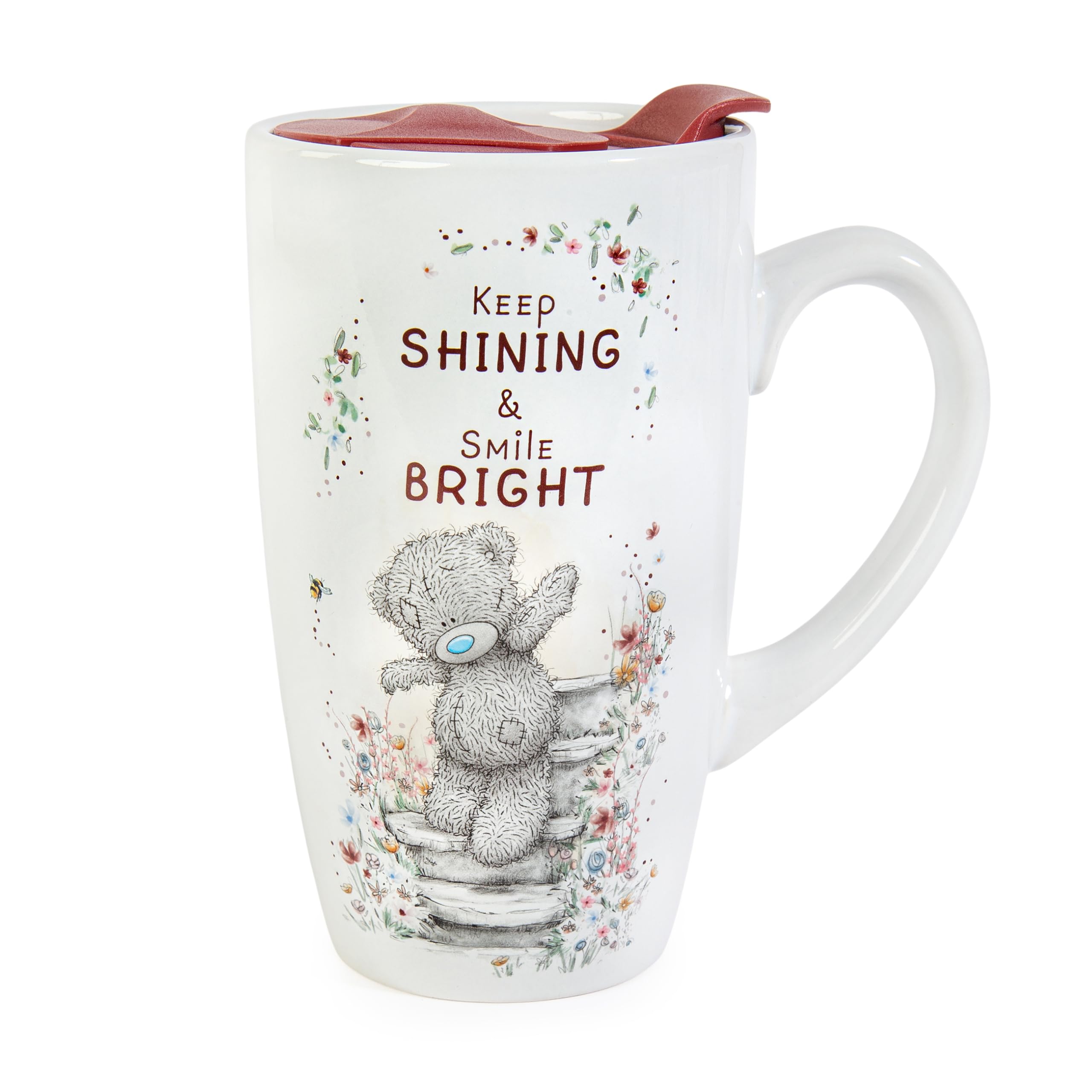 Me To You Tatty Teddy Ceramic Travel Mug with Inspirational Quote - Keep Shining & Smile Bright, Light Neutral