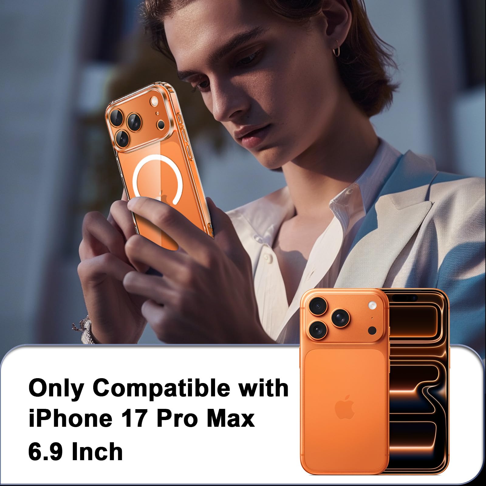 COPIKE Cover Magnetica per 17 Pro Max 2025 con 2 Vetro Temperato e 2 Lente Fotocamera Protezione, Custodia Mag Safe Sottile Antiurto [Senza Ingiallimento] Retro Antigraffio, Trasparente