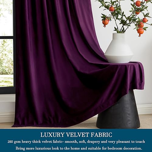 Miniatura 3 de PRIMROSE Cortinas de terciopelo morado de 96 pulgadas de largo para sala de estar, juego de 2 paneles opacos, bolsillo para barra, pestaña trasera,