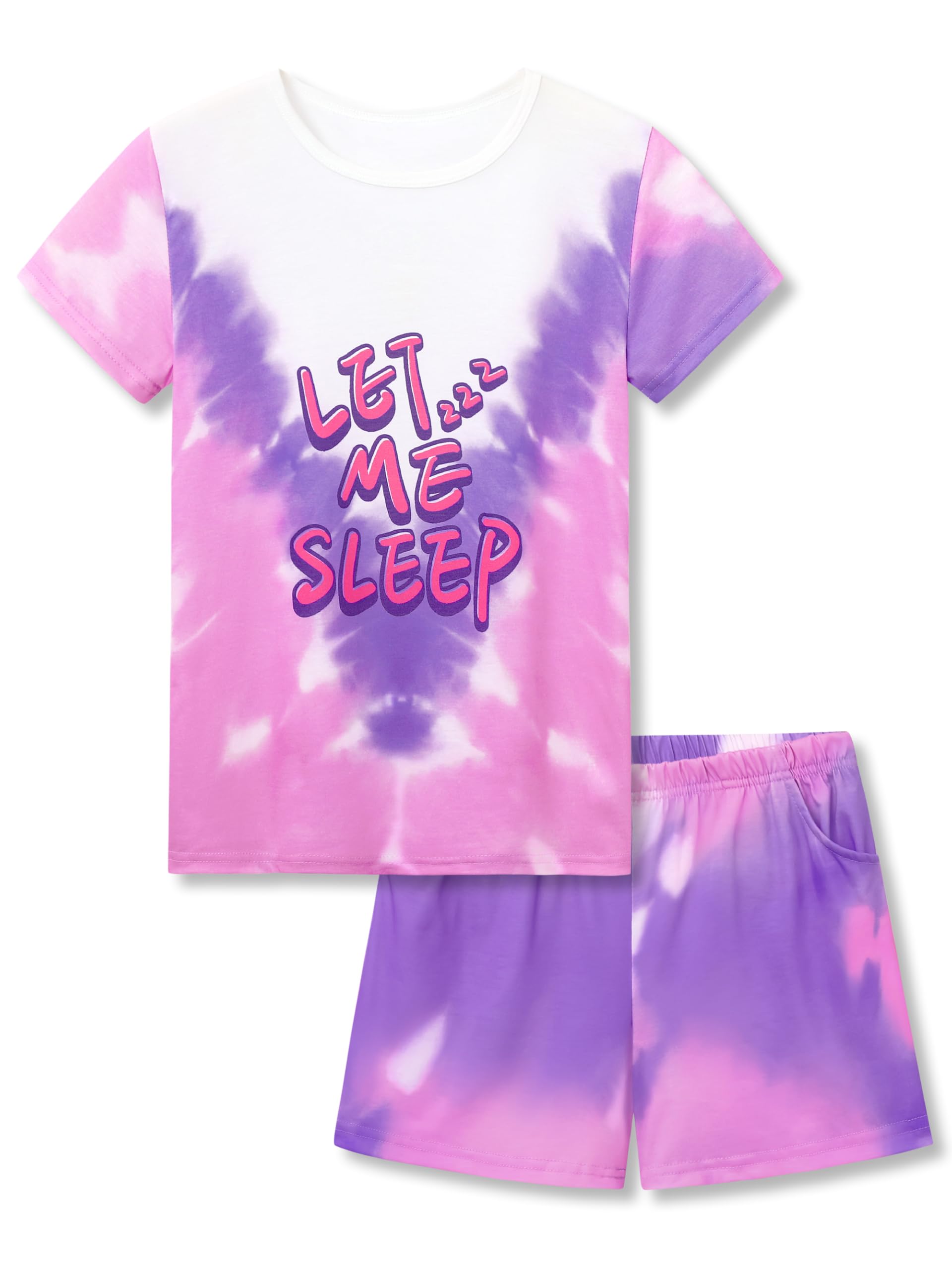 Beezizac Neon Tie Dye Spiral Pattern/Butterfly Pajamas for Girls Tee & Shorts PJ Set Size 6-18